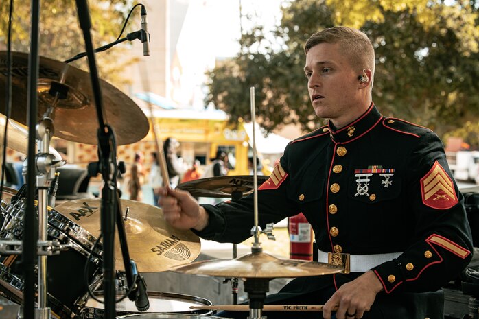 U.S. Marine Corps Sgt. Logan Fox with Marine Band San Diego, Headquarters and Service Battalion, Marine Corps Recruit Depot San Diego, performs at California State University, Northridge, California, Nov. 20, 2024. The Marine Band San Diego’s job is to provide ceremonial music, boost morale and participate in outreach work and attend events and ceremonies. (U.S. Marine Corps photo by Cpl. Sarah M. Grawcock)