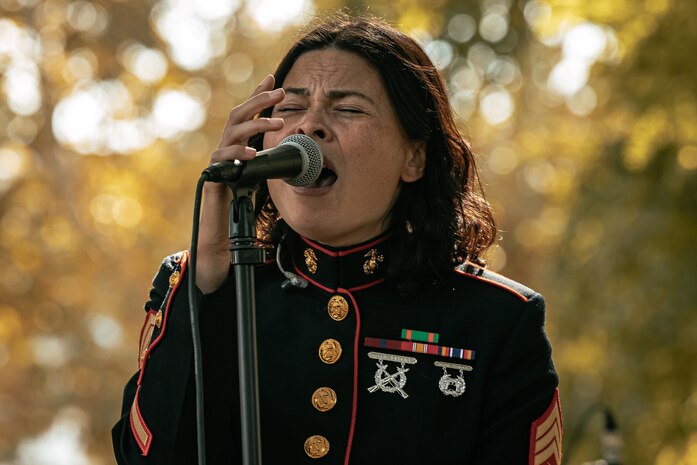 U.S. Marine Corps Sgt. Kaise Wagner with Marine Band San Diego, Headquarters and Service Battalion, Marine Corps Recruit Depot San Diego, performs at California State University, Northridge, California, Nov. 20, 2024. The Marine Band San Diego’s job is to provide ceremonial music, boost morale and participate in outreach work and attend events and ceremonies. (U.S. Marine Corps photo by Cpl. Sarah M. Grawcock)