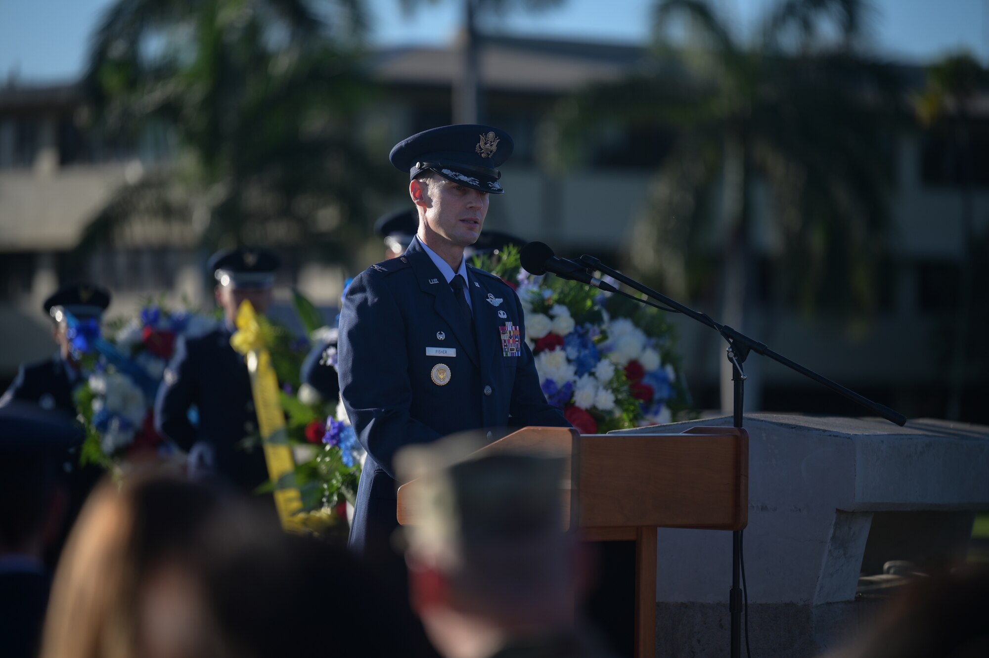 Airman gives opening remarks during ceremony.