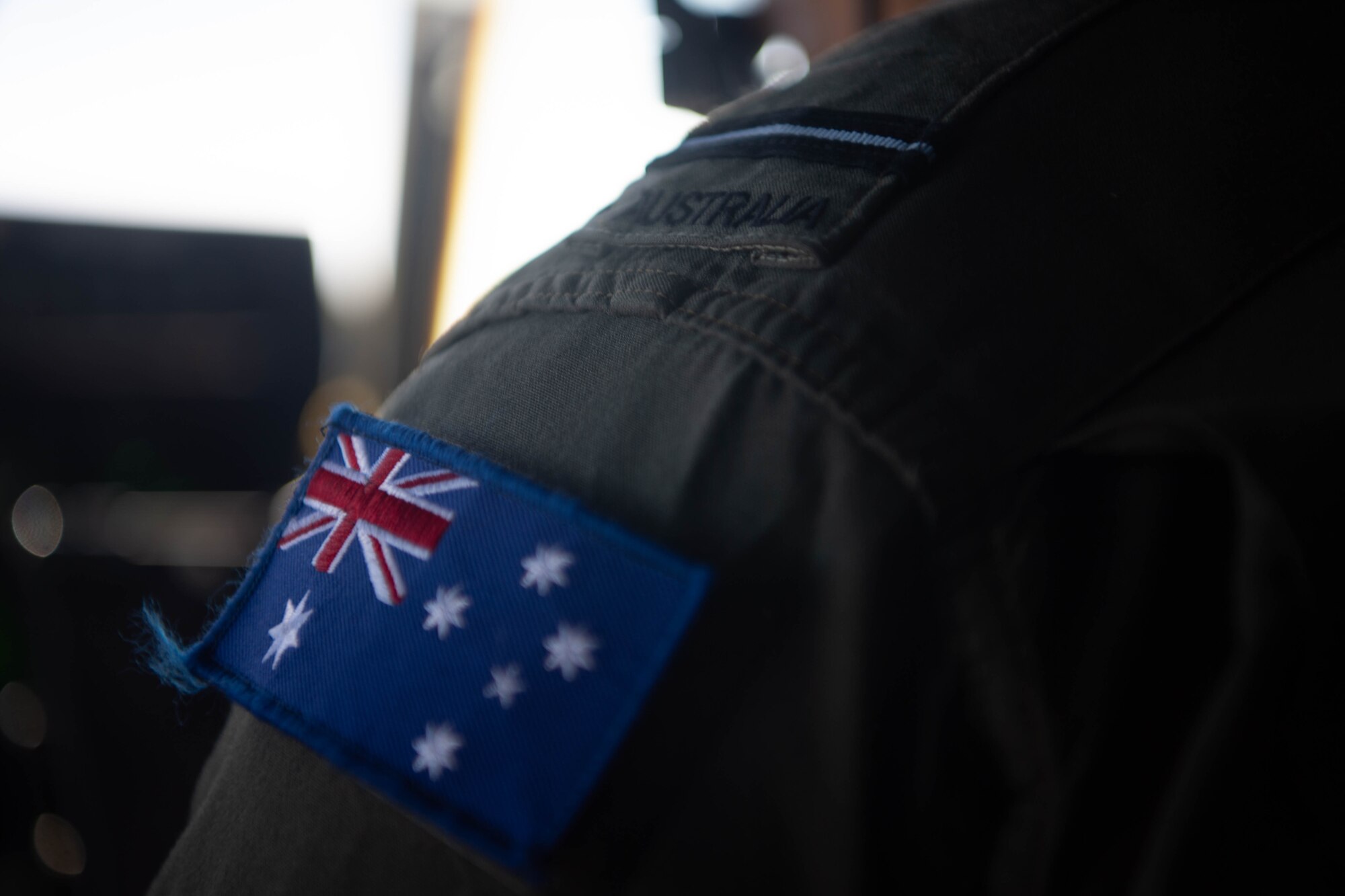 An Airman displays his patch.