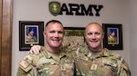 Twin Brothers Chad (Left) and Cory Watson (Right), members of 1st Battalion, 279th Infantry Regiment, 45th Infantry Brigade Combat Team, made unique history by commissioning together as second lieutenants in the Oklahoma Army National Guard at Camp Gruber Training Center near Braggs, Oklahoma, Oct. 20, 2024. (Oklahoma National Guard photo by Staff Sgt. Reece Heck)