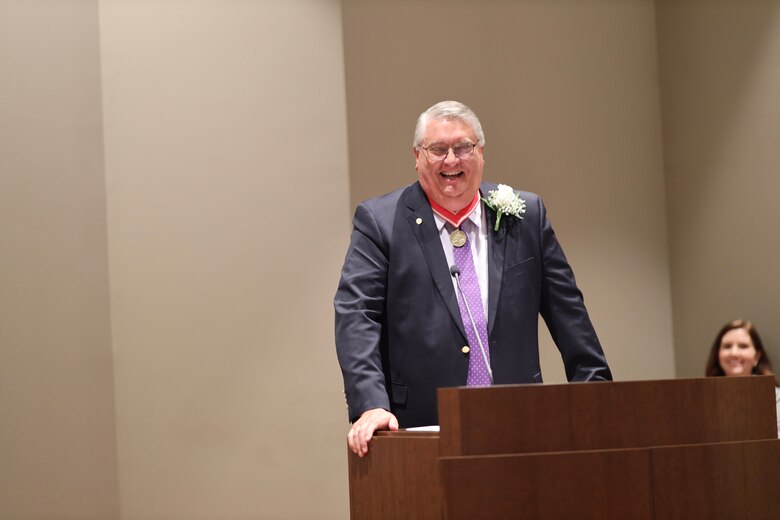 Dr. Gary Anderton expresses his gratitude for those who helped him succeed along his ERDC journey during his address to family, friends, and colleagues.