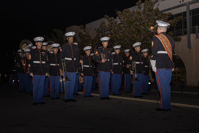U.S. Marines with Marine Band San Diego march in the Coronado Holiday Parade in Coronado, Dec. 6, 2024. The Marine Band San Diego’s job is to support installation commands and other Depot organizations. Marine Band San Diego performs a wide variety of music at military ceremonies and civilian events throughout San Diego County and the Western Recruiting Region. (U.S. Marine Corps photo by Cpl. Alexandra M. Earl)