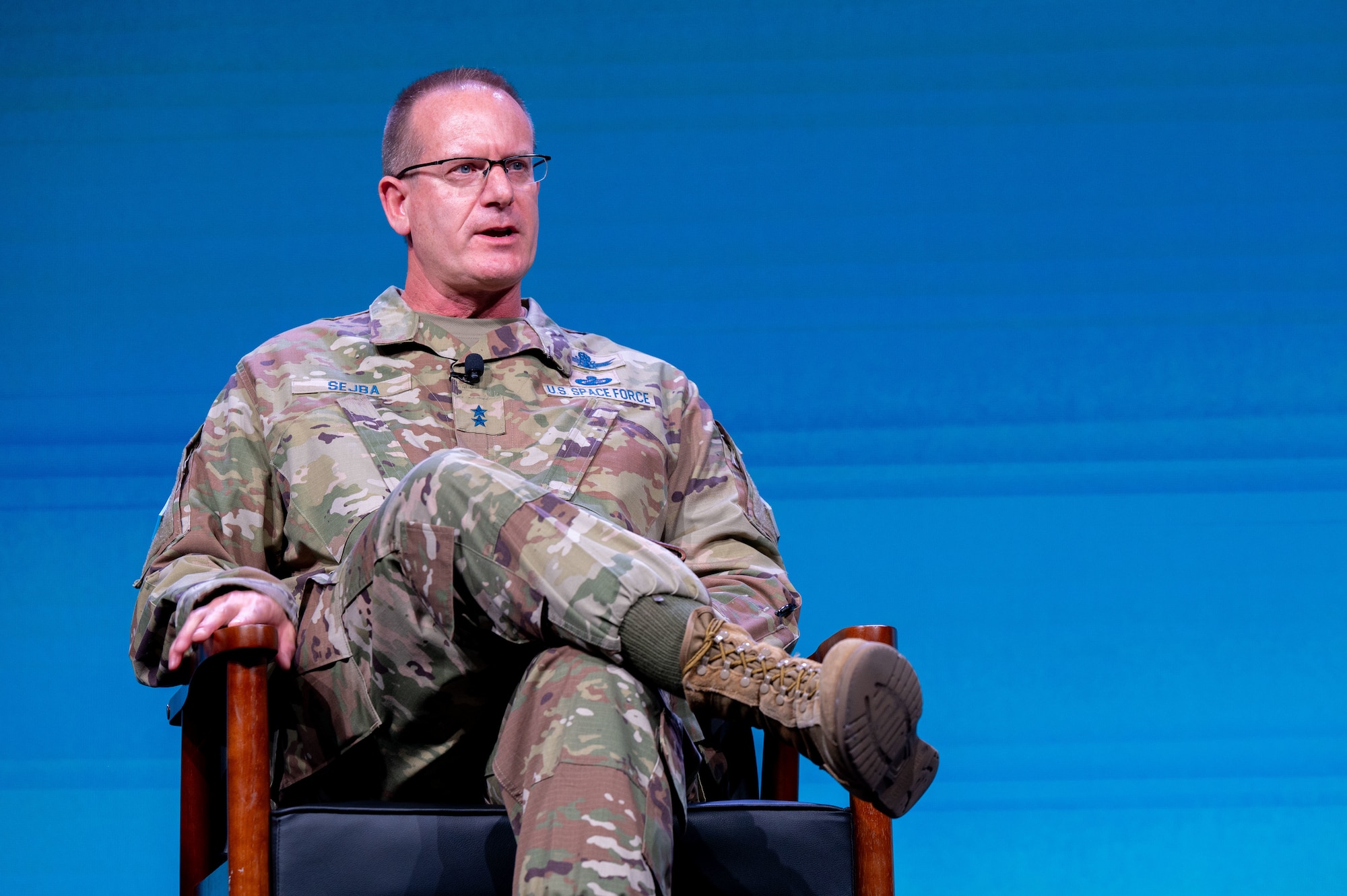 U.S. Space Force Maj. Gen. Timothy Sejba, commander of Space Training and Readiness Command, delivers remarks during a keynote speech at the Space Force Association's Space Power Conference in Orlando, Fla., Dec. 10, 2024.
