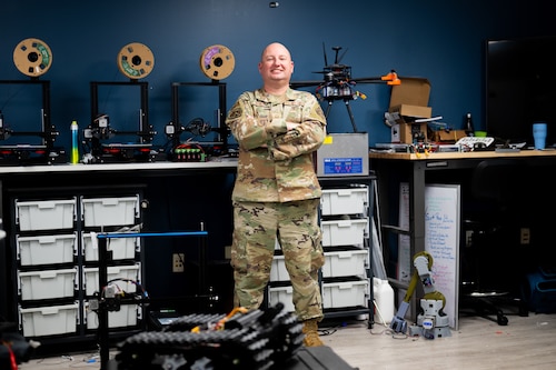 Master Sgt. Matthew Sabo poses in the Elevate office