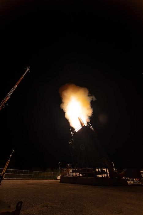 A Standard Missile-3 Block IIA is fired from a Vertical Launching System on Andersen Air Force Base, Guam as part of Flight Experiment Mission-02. The Missile Defense Agency, in cooperation with U.S. Department of Defense partners, successfully conducted FEM-02 on December 10, 2024.