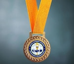 Joint Meritorious Unit Award hangs on a gold ribbon with a blue background
