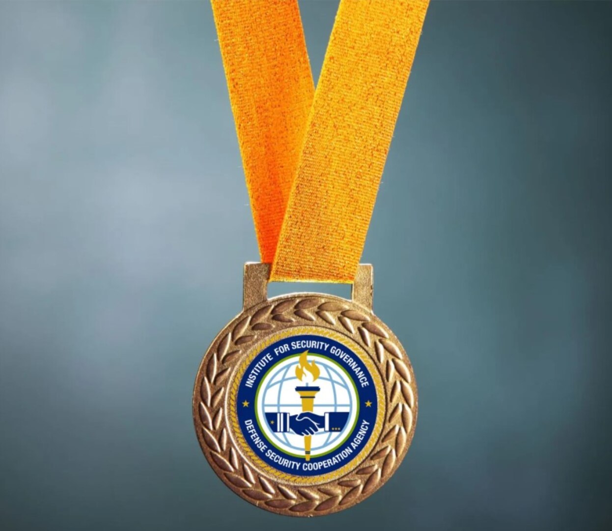 Joint Meritorious Unit Award hangs on a gold ribbon with a blue background