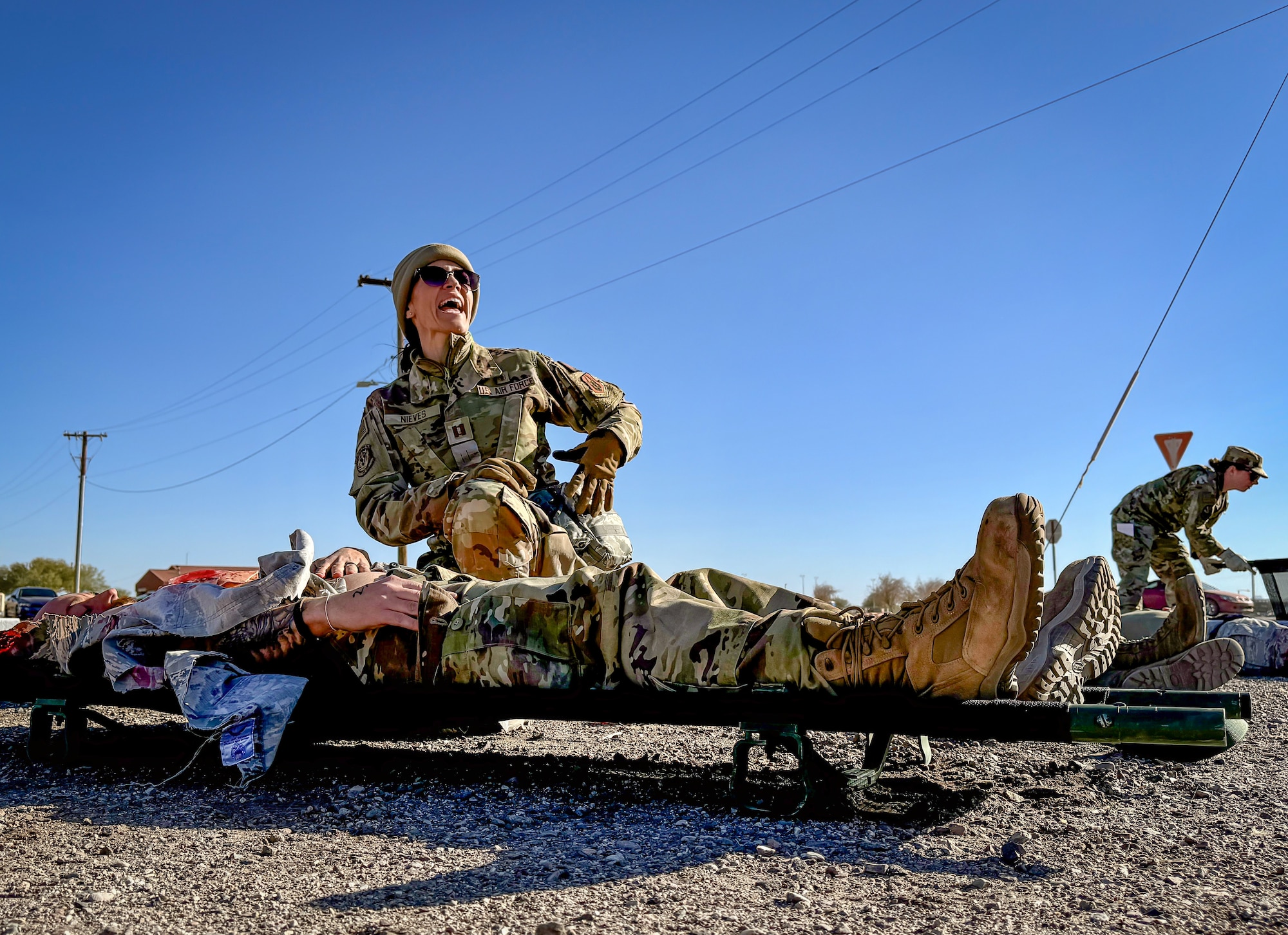 944th Fighter Wing Reserve Citizen Airmen conduct casualty evacuation and care training during Exercise Desert Hammer 25-1 at Gila Bend Air Force Auxiliary Field, Ariz., Nov. 14, 2024. Set against the unmatched backdrop of the Barry M. Goldwater Range, Desert Hammer leverages Arizona’s strategic geography to provide realistic combat training for U.S. and allied forces. (U.S. Air Force photo by Maj. Casey Staheli)
