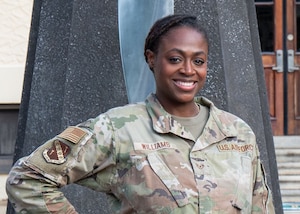 U.S. Air Force Staff Sgt. Valesia Williams, NCOIC of equal opportunity, 42nd Air Base Wing, poses for a photo at Maxwell Air Force Base