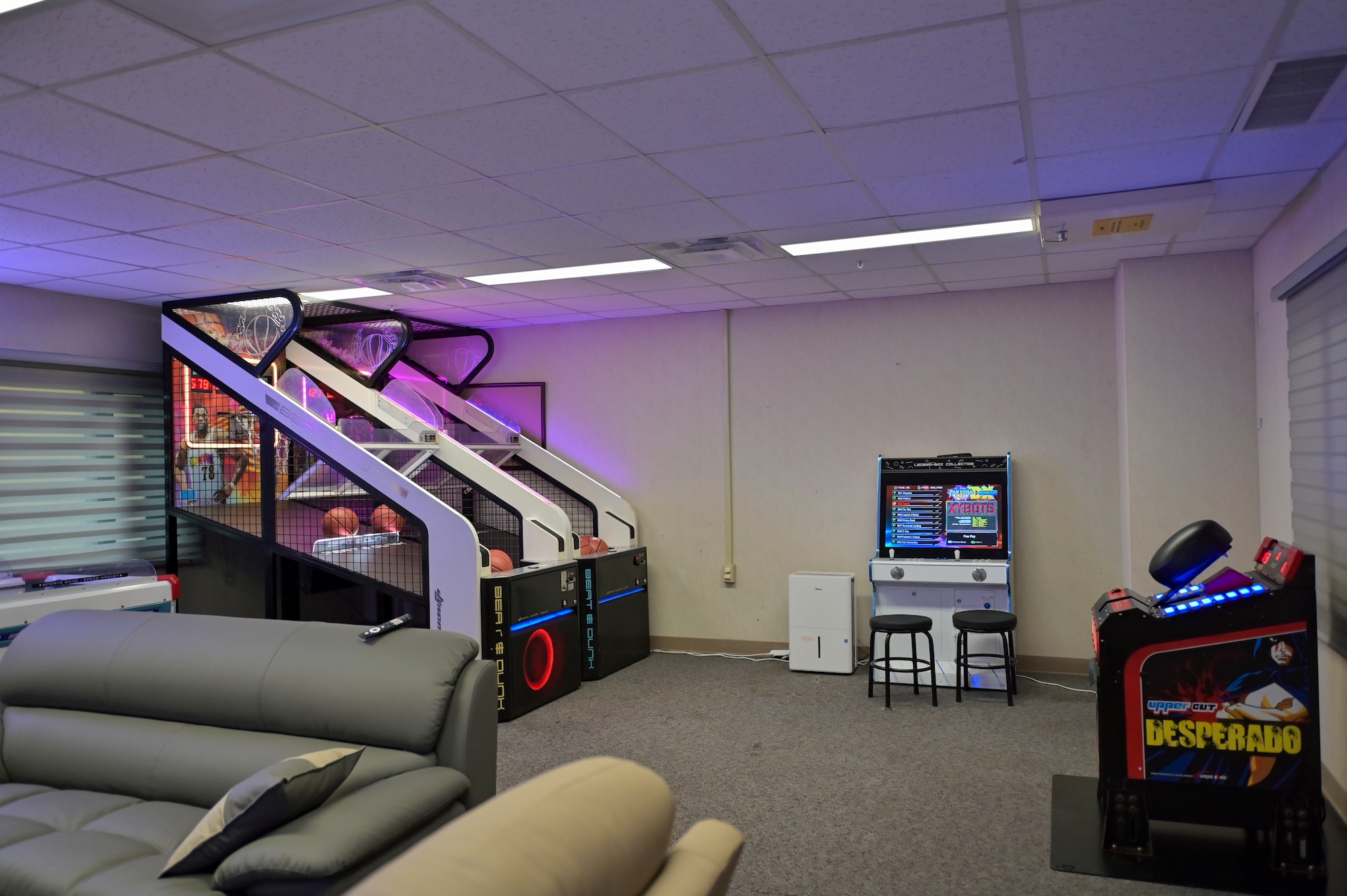 A photo inside a dormitory day room after completed renovations at Kunsan Air Base, Republic of Korea.