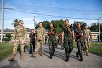 Senior Washington National Guard enlisted leaders participating in the State Partnership Program talk with students at the Noncommissioned Officer School, Hua Hin, Thailand, Dec. 3, 2024.