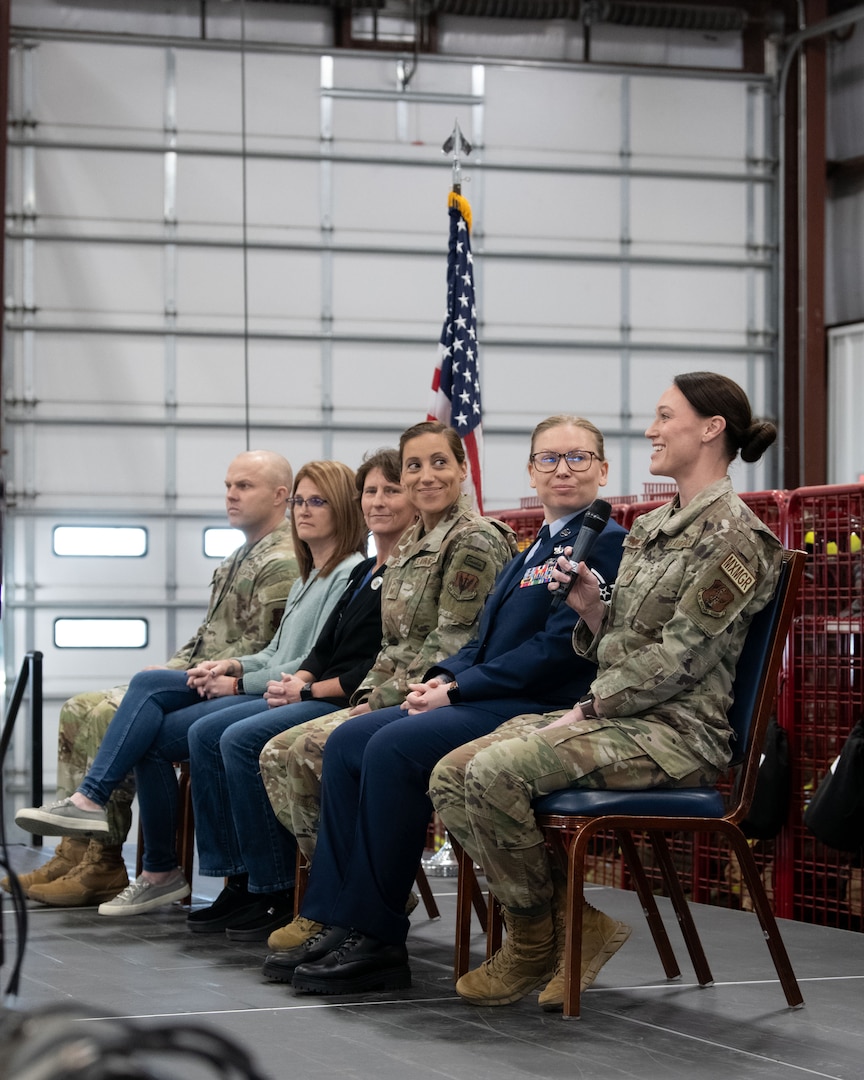 Members of the 138th Fighter Wing and Tulsa Tech participate in a discussion panel during the eighth annual Oklahoma Women in Aviation & Aerospace Day at the Tulsa Air National Guard Base, Okla., Dec. 6, 2023. The event was sponsored by Spartan College of Aeronautics and Technology and provided community members with an opportunity to learn from and network with individuals across the state with interests in both military and commercial aviation. (Oklahoma Air National Guard photo by Master Sgt. Rebecca Imwalle)