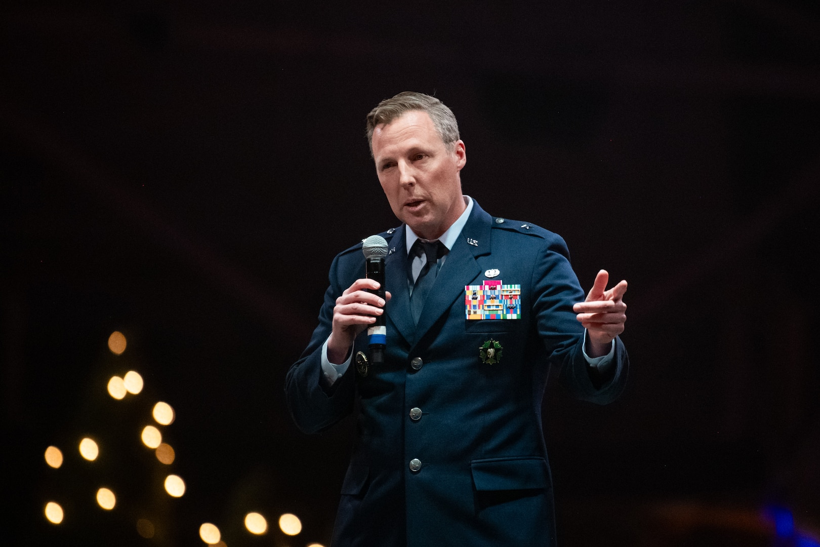 Brig. Gen. Christopher Eason, Oklahoma Air National Guard chief of staff, speaks to attendees of the eighth annual Oklahoma Women in Aviation & Aerospace Day at the Tulsa Air National Guard Base, Okla., Dec. 6, 2023. More than 1,000 students and adults in the aerospace industry came to participate in the event which included aircraft and military static displays, a panel discussion, guest speakers, and more. (Oklahoma Air National Guard photo by Master Sgt. Rebecca Imwalle)