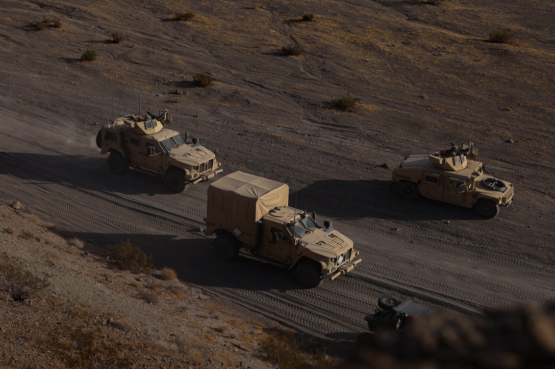 U.S. Marines with 2nd Battalion, 23rd Marine Regiment conduct motorized operations on Noble’s Pass for upcoming deployment