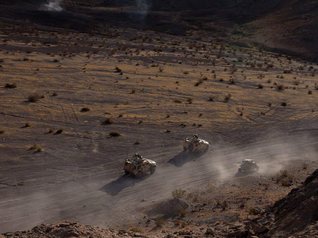 U.S. Marines with 2nd Battalion, 23rd Marine Regiment conduct motorized operations on Noble’s Pass for upcoming deployment