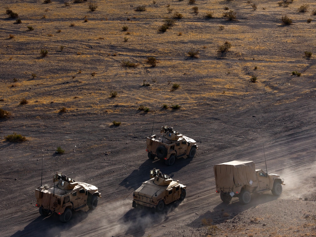 U.S. Marines with 2nd Battalion, 23rd Marine Regiment conduct motorized operations on Noble’s Pass for upcoming deployment