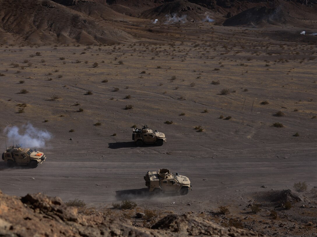 U.S. Marines with 2nd Battalion, 23rd Marine Regiment conduct motorized operations on Noble’s Pass for upcoming deployment
