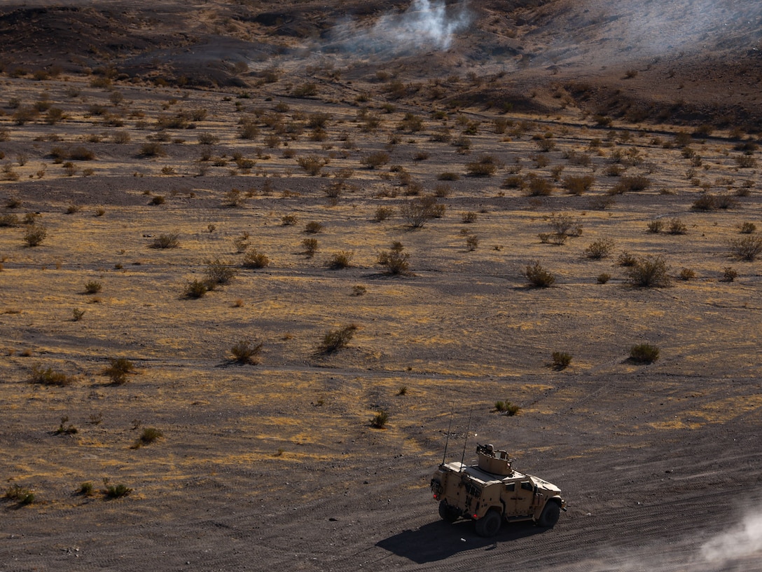 U.S. Marines with 2nd Battalion, 23rd Marine Regiment conduct motorized operations on Noble’s Pass for upcoming deployment