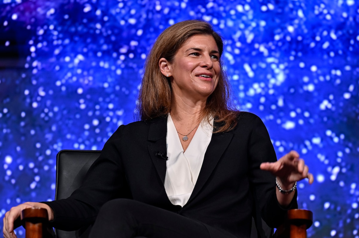 Space Force civilian speaks on a panel.