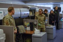 U.S. Air Force Senior Airman Aiyana Scott,  35th Contracting Squadron contract specialist, goes over Fiscal Year 24 during a Wild Weasel Walk-through