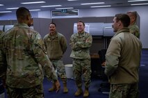 U.S. Air Force Col. Paul Davidson, 35th Fighter Wing commander, speaks to members of the 35th Contracting Squadron (CONS) during a Wild Weasel Walk-through