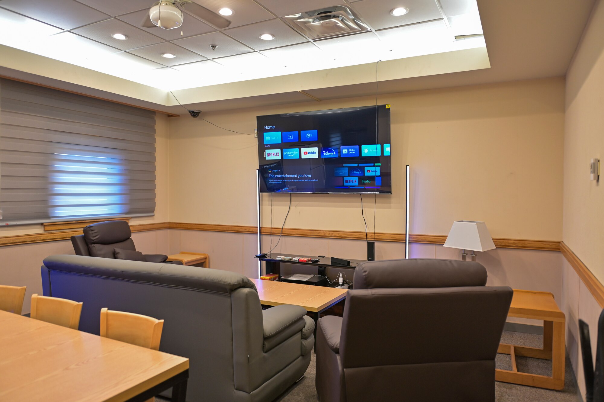 A photo inside a dormitory day room after completed renovations at Kunsan Air Base, Republic of Korea.
