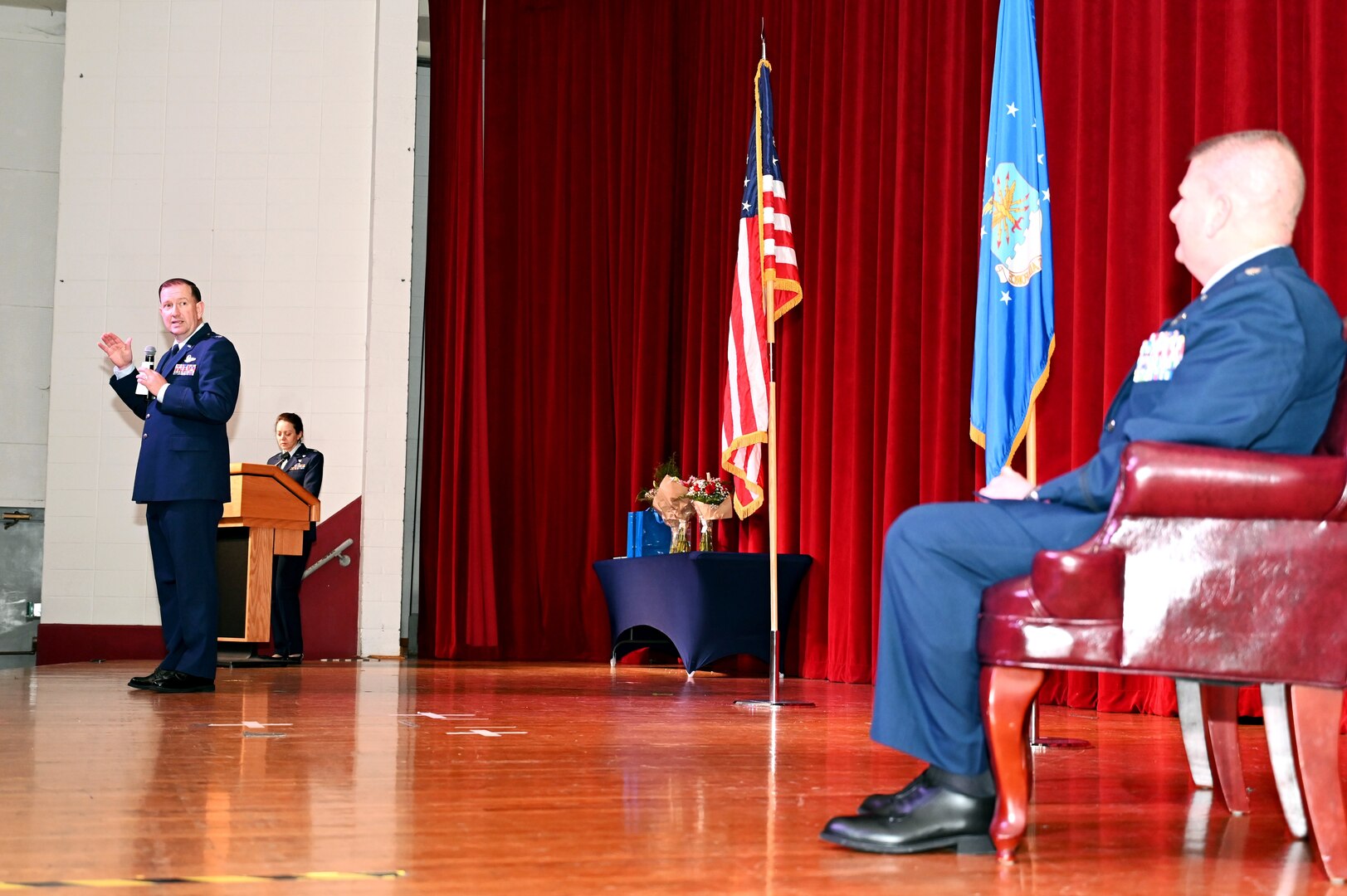 Col. Douglas C. Jeffrey IV, 433rd Airlift Wing commander, speaks at the 433rd Operations Group assumption of command ceremony at Joint Base San Antonio-Lackland, Texas, Dec. 7, 2024.