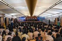 The Pacific Brass Quintet visited schools in Guam, Saipan and Tinian during the 73rd Operation Christmas Drop exercise on Andersen Air Force Base. (U.S. Air Force photo by Airman 1st Class Natasha Ninete)