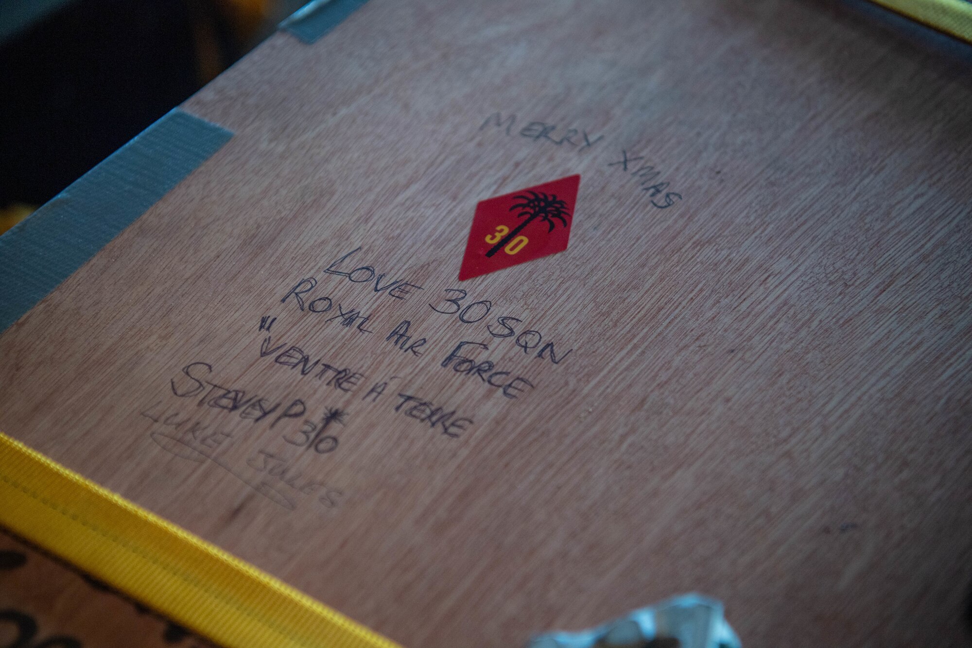 A message is written on a box.