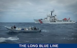 Coast Guard Cutter Active pictured with an interdicted “fastboat.” By 1990, smugglers had shifted to long-range fastboats as the primary transport platform for cocaine smuggling. (U.S. Coast Guard)