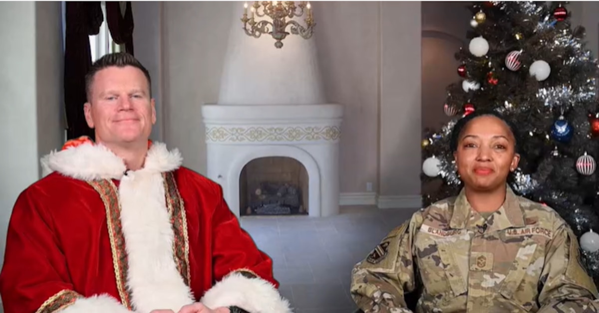 U.S. Air Force Col. Paul Townsend, 354th Fighter Wing commander, and Chief Master Sgt. Cheronica Blandburg, 354th FW command chief, extended warm holiday greetings to the Eielson Air Force Base community in Alaska, Nov. 22, 2024.
