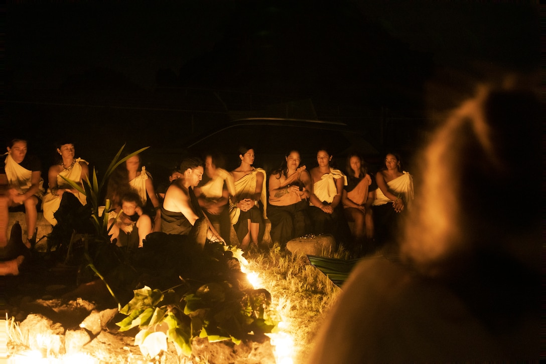 Cultural practitioners participate in a Makahiki ceremony at Marine Corps Base Hawaii, Nov. 23, 2024. The ceremony was held to celebrate the season of Makahiki, a rainy season when the climate is most suitable for growing crops. (U.S. Marine Corps photo by Cpl. Dezmond Browning)