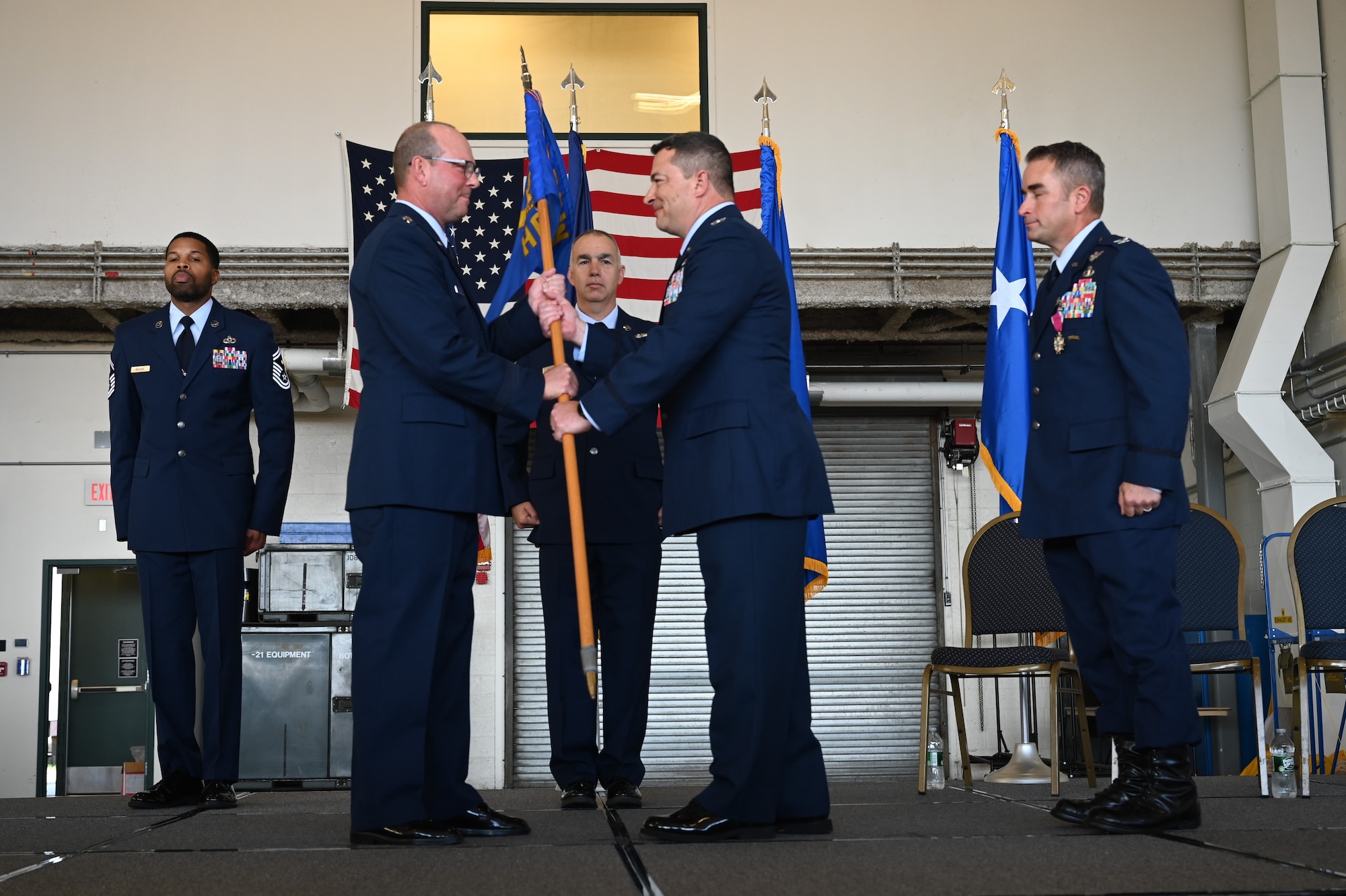 U.S. Air Force Colonel Jeffrey D. Cannet assumes command of the 106th Rescue Wing from outgoing commander Colonel Shawn P. Fitzgerald during a change of command ceremony held at Francis S. Gabreski Air National Guard Base, Westhampton Beach, N.Y., November 1, 2024.