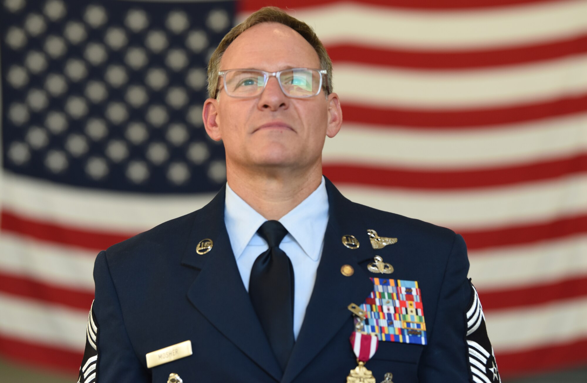 U.S. Air Force Chief Master Sgt. Brian Mosher, during his retirement ceremony at Frances S. Gabreski Air National Guard Base in Westhampton Beach, New York, Nov. 2, 2024.