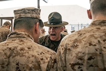U.S. Marine Corps Drill Instructor, Sgt. Nicholas Marsh, with India Company, 3rd Recruit Training Battalion, instructs recruits before for a M16A4 service rifle issue at Marine Corps Recruit Depot San Diego, California, Dec. 9, 2024. Recruits will carry their rifles throughout recruit training and will learn how to properly clean and maintain them to help extend the life of the rifles for future recruits. Marines are warfighters first, and always. Every Marine is a rifleman, and Marine officer is a rifle platoon commander. This unique characteristic distinguishes Marines from all Services, at home and abroad. (U.S. Marine Corps photo by Cpl. Sarah M. Grawcock)