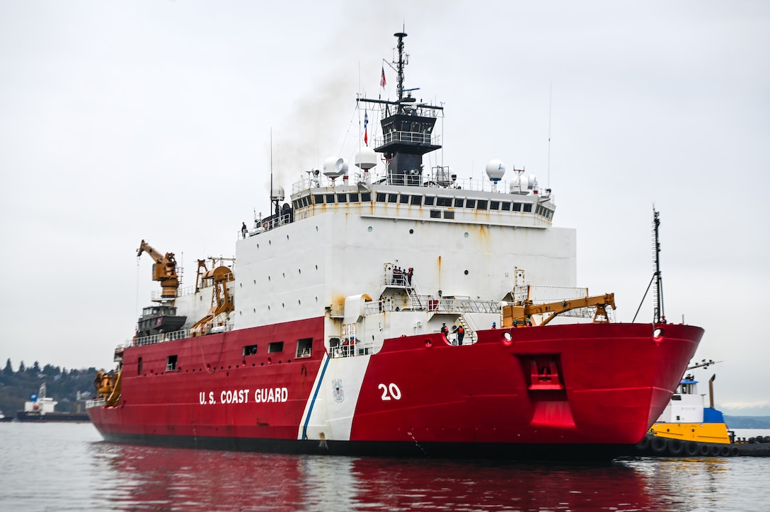 Coast Guard Cutter Healy (WAGB 20), a 420-foot polar icebreaker, returns home to Seattle after spending more than five months at sea Dec. 12, 2024. During the patrol, the crew aboard the Healy conducted several missions to further scientific knowledge and the discovery of a volcano-like feature in the Arctic seabed, suggesting previously unknown geological activity. (U.S. Coast Guard photo by Petty Officer 3rd Class Annika Hirschler)