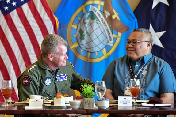 Adm. Samuel J. Paparo, commander of U.S. Indo-Pacific Command, speaks with 36 senior U.S. and international military and civilian officials at USINDOPACOM headquarters for the Daniel K. Inouye-Asia Pacific Center for Security Studies’ Transnational Security Cooperation Course 24-2, Dec. 12, 2024.