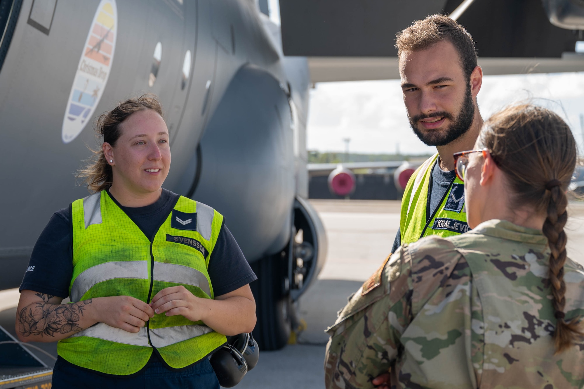 U.S. Air Force and Royal Australian Air Force maintainers perform nighttime maintenance on a C-130J Super Hercules during Operation Christmas Drop 2024 at Andersen Air Force Base, Guam. The maintainers worked around the clock to ensure aircraft were mission-ready for humanitarian airdrop operations delivering essential supplies to remote Pacific island communities.