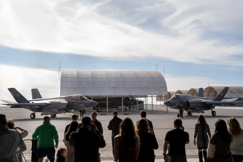 Family and friends gather to welcome home U.S. Marines with Marine Fighter Attack Squadron (VMFA) 314, Marine Aircraft Group 11, 3rd Marine Aircraft Wing, at Marine Corps Air Station Miramar, California, Dec. 14, 2024