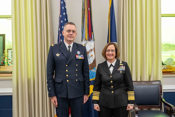 Chief of Naval Operations Adm. Lisa Franchetti met with North Atlantic Treaty Organization Allied Command Transformation (NATO ACT) Supreme Allied Commander Transformation French Adm. Pierre Vandier, in the Pentagon for an office call, Dec. 13.