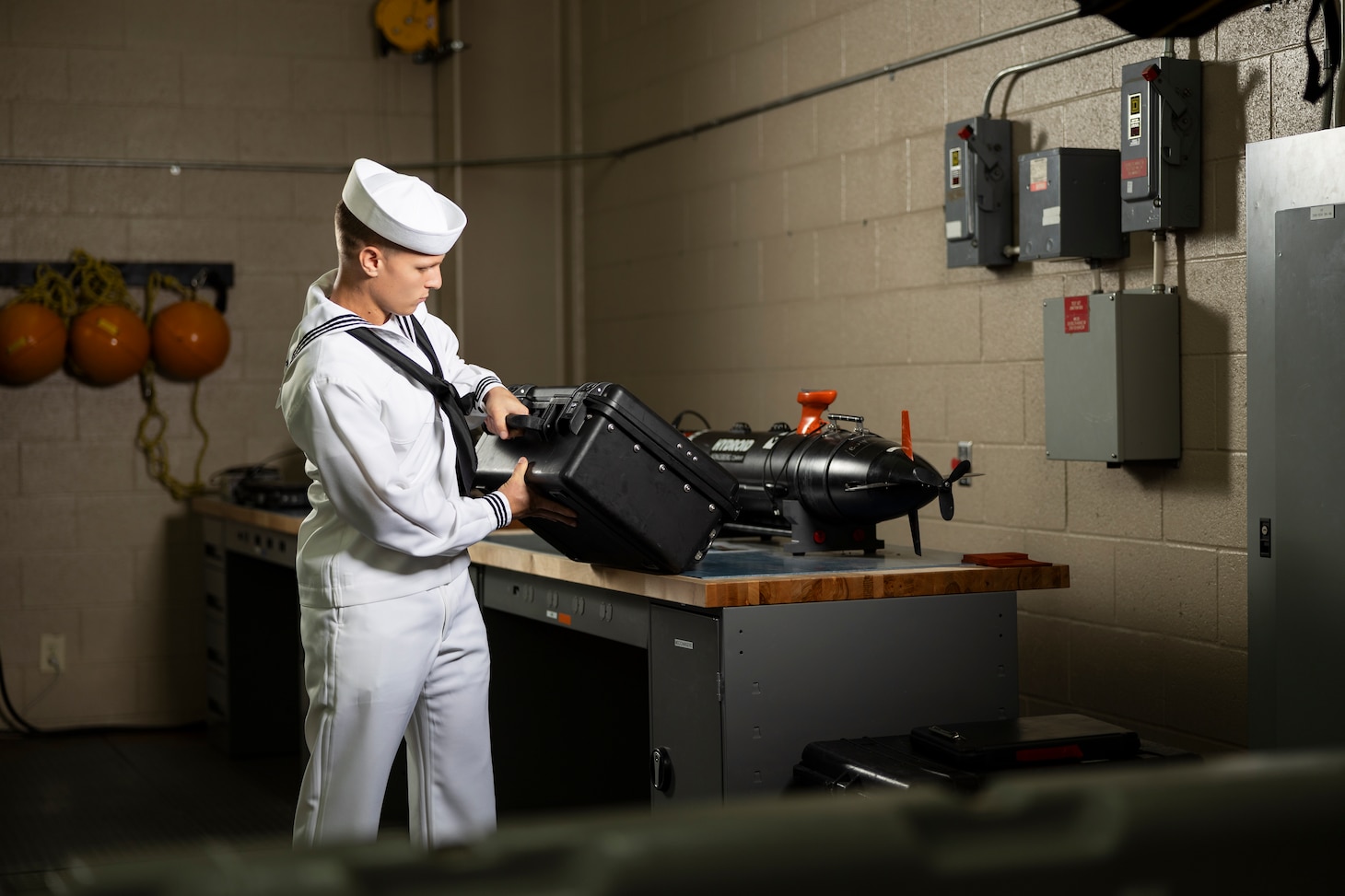 Seaman Isaiah Fye, assigned to the Mine Warfare Training Center (MWTC), a subordinate command of Surface Combat Systems Training Command, poses for a portrait onboard the Naval Base Point Loma Annex in San Diego, California, on Sept. 19, 2024. Fye is currently a student at MWTC, where he is training in mine warfare tactics to support operational readiness in the fleet. (U.S. Navy photo by Austen McClain)