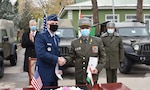 U.S. Ambassador John Mark Pommersheim, and Gen-Col Rajabali Rahmonali, Border Guard Forces Commander, shake hands during a handover ceremony for 18 Jeeps to Tajikistan’s Border Guard Forces.