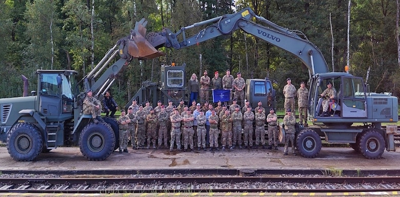Participants at the NATO railroad exercise in Mönchengladbach, Germany. The exercise was led by the 507 Specialist Team Royal Engineers (STRE), the British Army’s railway warfare and infrastructure experts, and consisted of multiple military command forces from the Netherlands, Italy, Germany, and the U.K. Researchers with the U.S. Army Engineer Research and Development Center participated in the exercise.