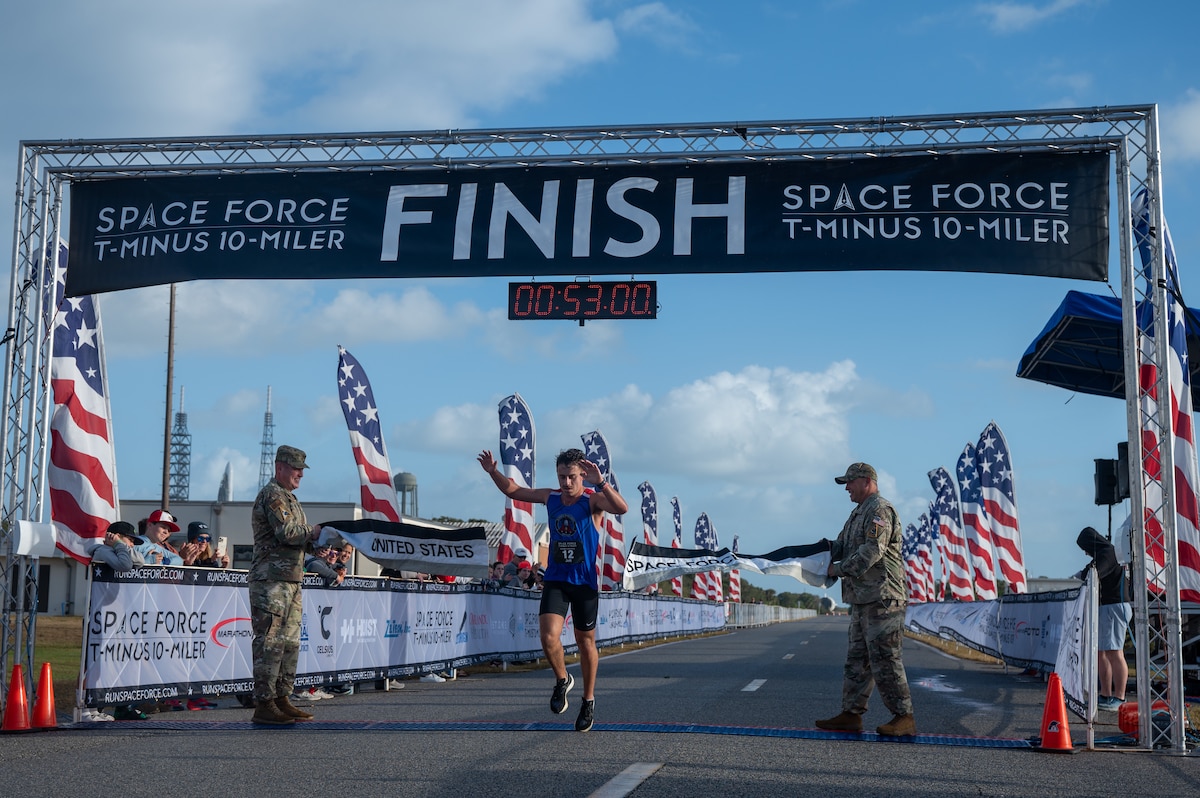 Runner crossing the finish line.