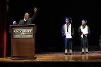 Cadets of the Capital Guardian Youth Challenge Academy Class 63 receive their diplomas upon completion of a 22 week-long “quasi-military" course, during a residential phase commencement ceremony at the University of the District of Columbia, Dec.13, 2024. Since 2013, the mission of the program is to intervene in and reclaim the lives of at-risk youth, and produce program graduates with the values, skills, education, and self-discipline necessary to succeed as adults.