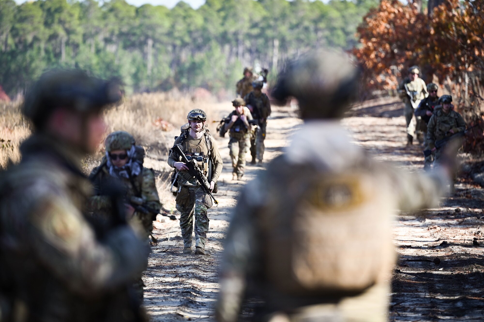 Airmen march in formation.