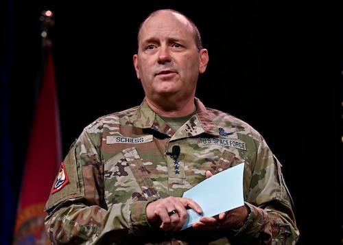 A Space Force General speaks at a conference.