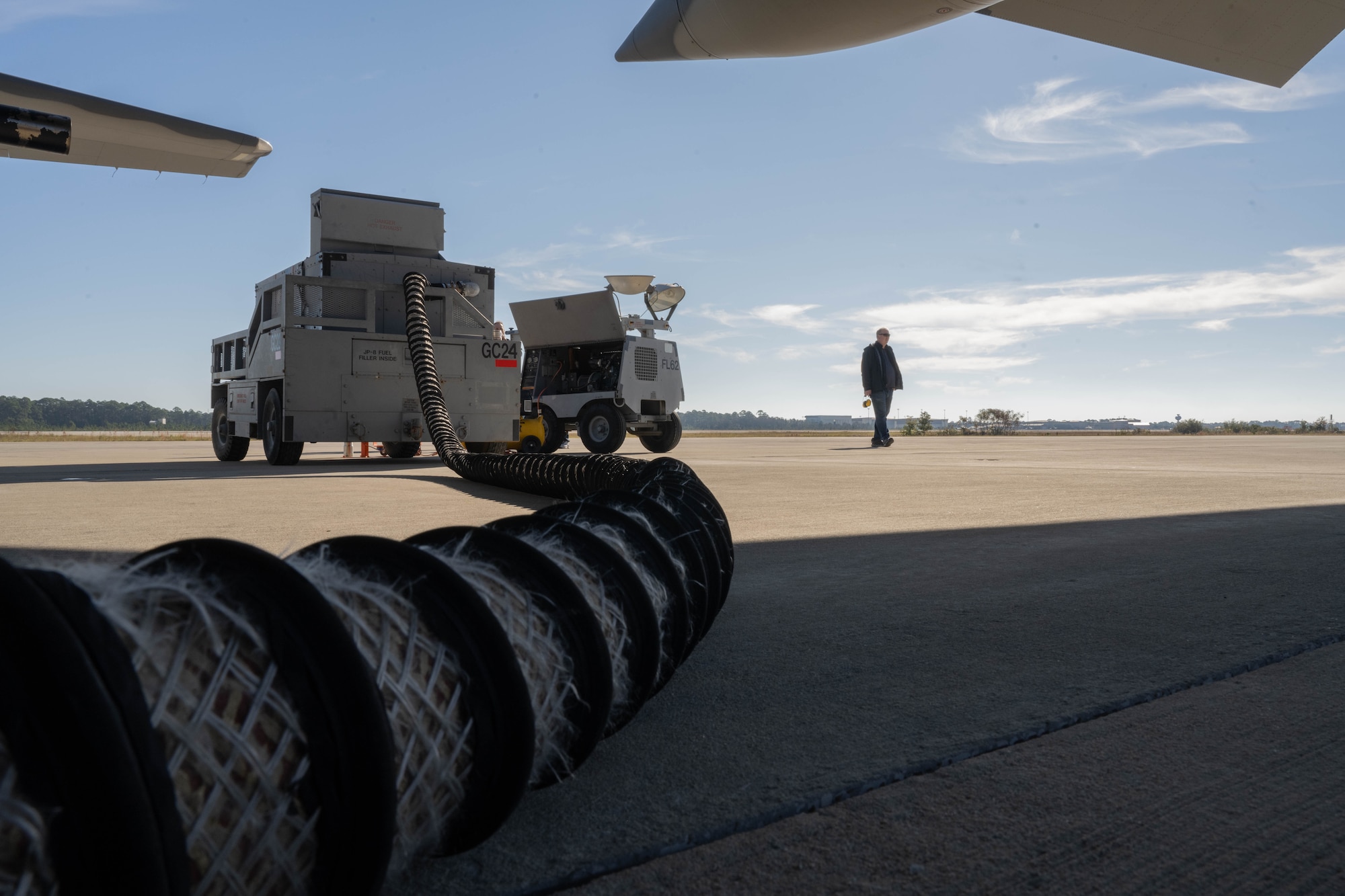 The Next Generation Aircrew Protection team performs a chemical simulant spray test on a 4th Special Operations Squadron AC-130J Ghostrider gunship at Hurlburt Field, Florida, Dec. 4, 2024.