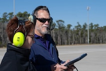 Next Generation Aircrew Protection team members direct a vapor purge test at Hurlburt Field, Florida, Dec. 4, 2024.